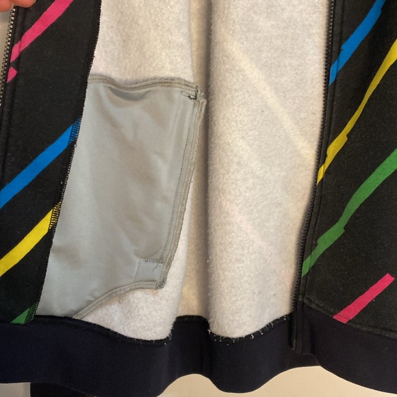 Vintage bonfire snowboard hoodie, black, neon rainbow lightning bolts pink blue - Picture 9 of 12